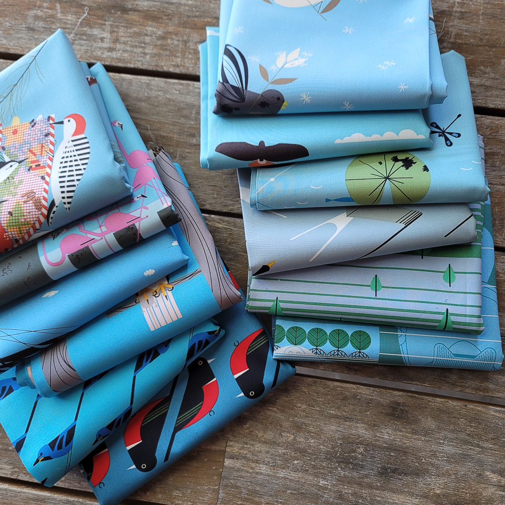 Charley Harper Blue HALF YARD Bundle 12 Total Fabricworm