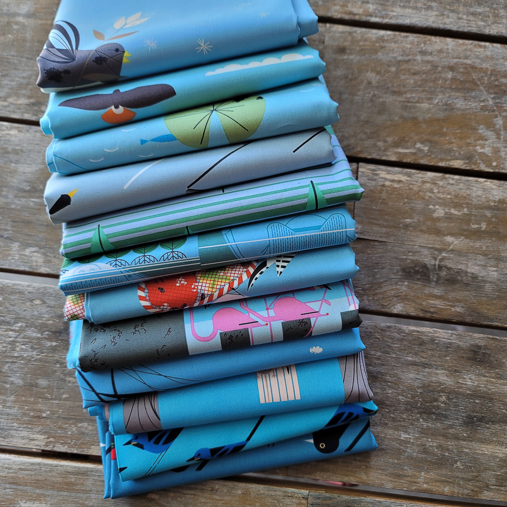 Charley Harper Blue HALF YARD Bundle 12 Total Fabricworm